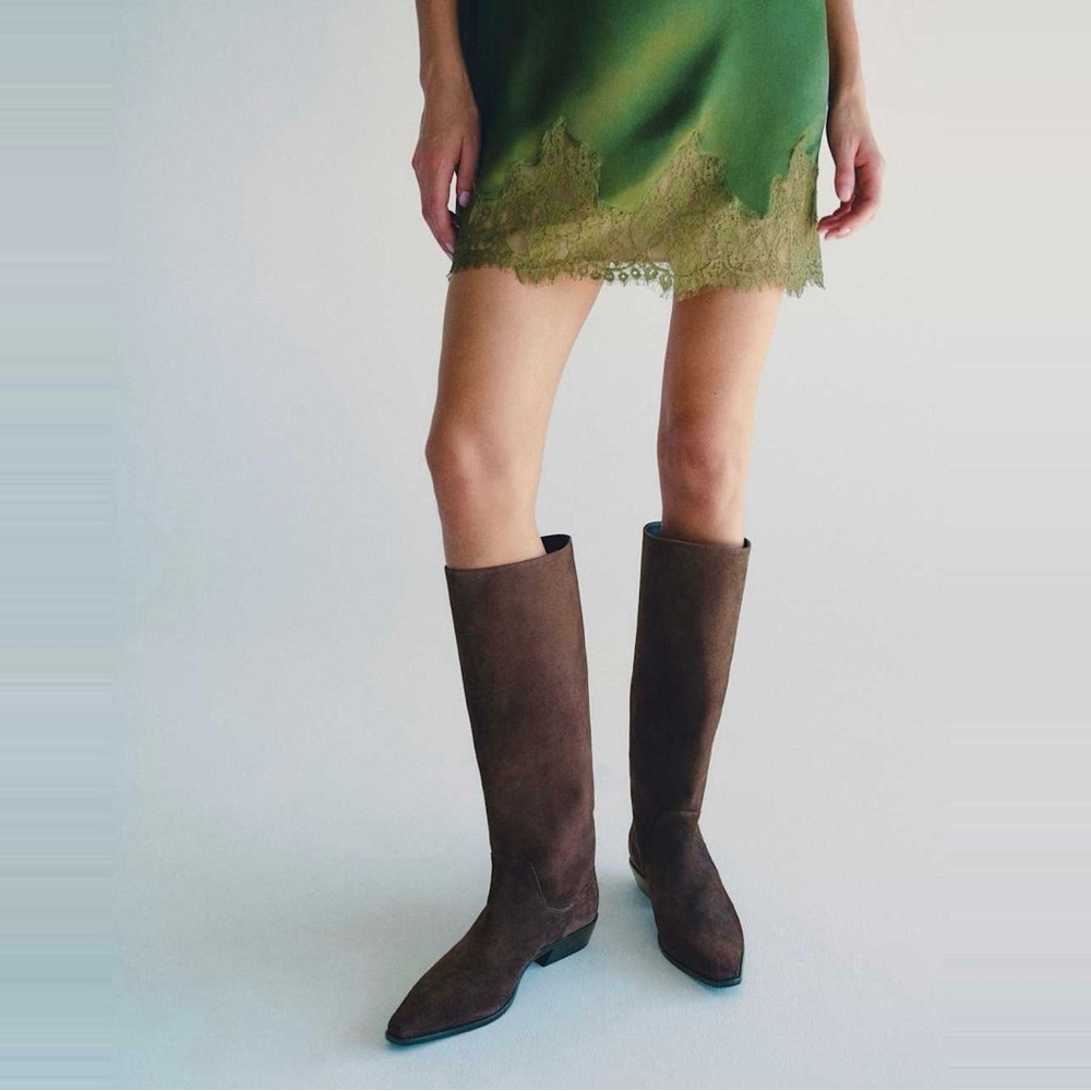 REFORMATION Dominique Genuine Boss Suede Espresso Brown Knee High Leather Boots - Picture 13 of 13